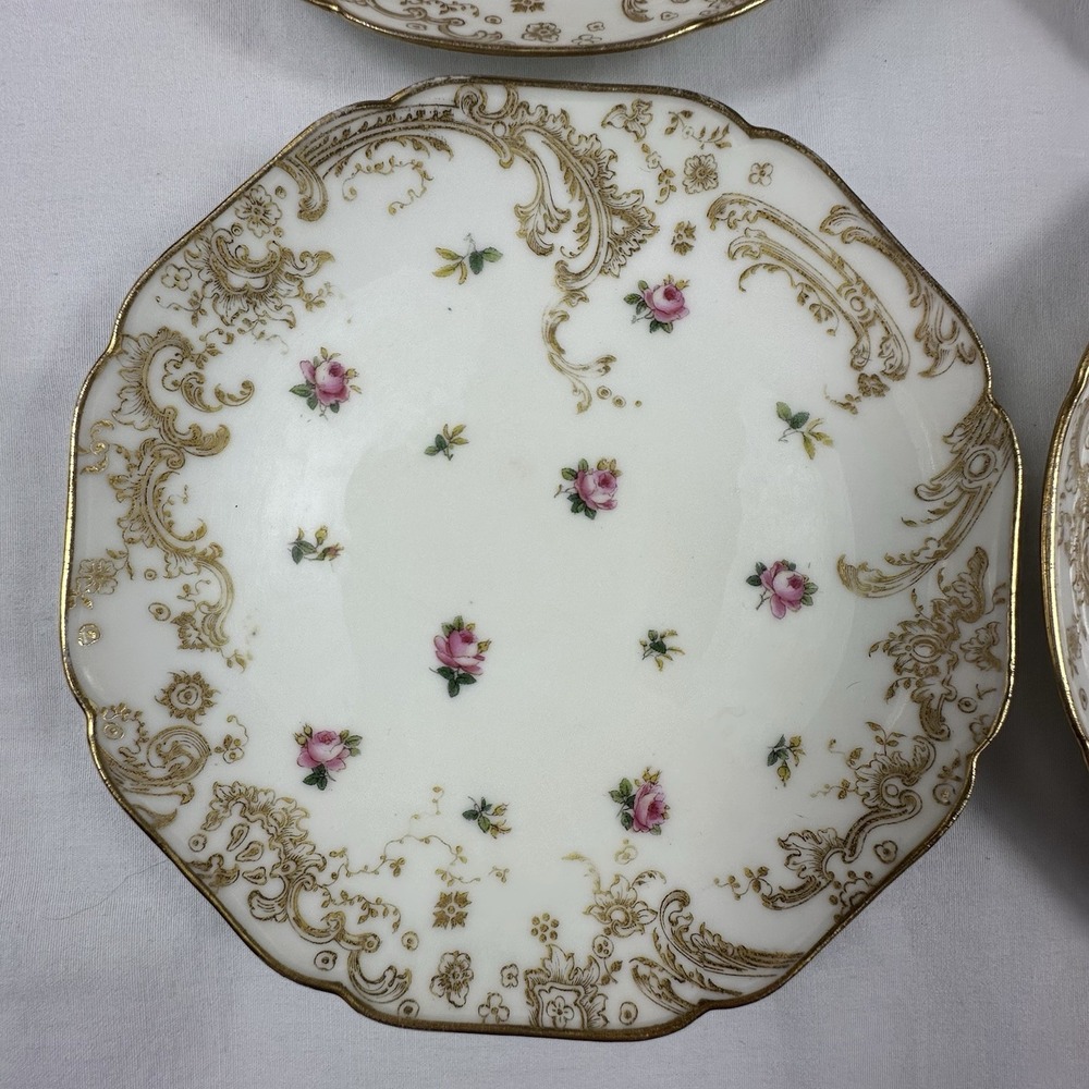 4 Antique Haviland Limoges Rose & Gold Bread Plates 6.25" Grandmillenial Shabby - Picture 3 of 16